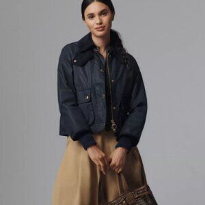 NAVY ~ Barbour Cropped Beadnell Ladies Wax Jacket MSRP$488 British Elegance
